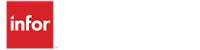 Infor logo with white text on a red square background next to a black rectangle.