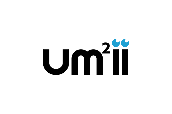 UM2ii logo with a horizontal blue line and black text on a transparent background.