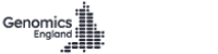 Logo for Genomics England, featuring the organization's name and an outline of England.