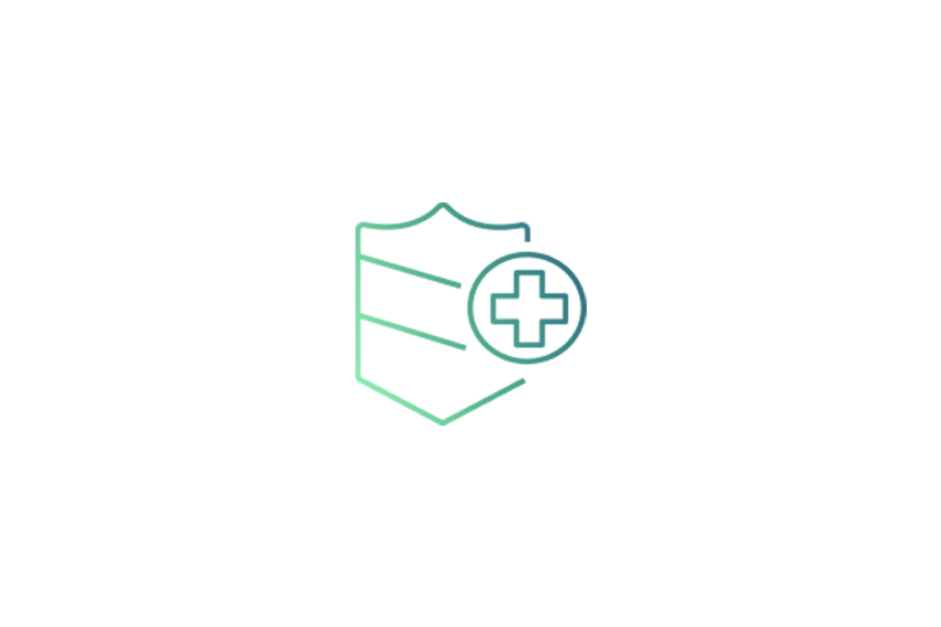 A square health security icon with a green to blue gradient, featured on a white background. Suitable for AI, machine learning, or healthcare-related topics.