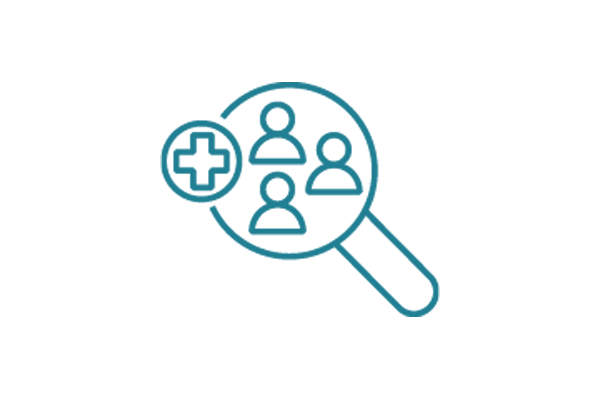 Icon representing machine learning in health, featuring an abstract teal design on a white background.