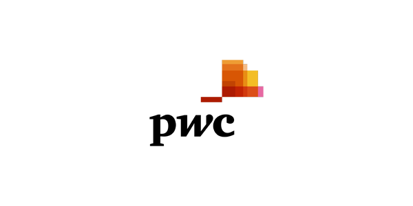 The logo of PwC, featuring their distinctive orange and red abstract mark and the company name beneath it.