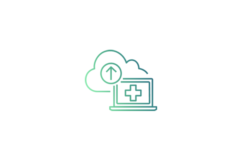 A green to blue gradient square icon on a white background, representing health security, machine learning, or AI in healthcare contexts.