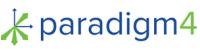 Paradigm4 company logo with blue text and a green graphical icon.