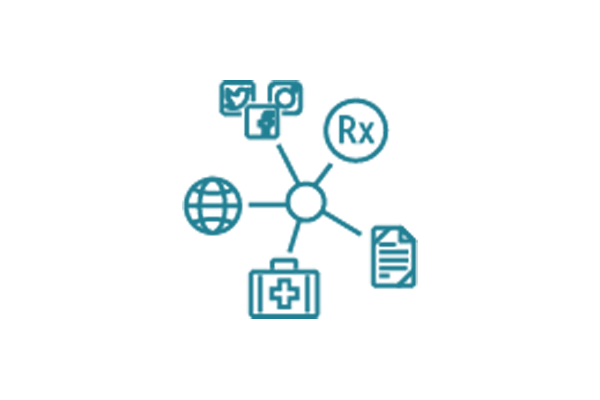 A simple teal icon depicting a stylized caduceus representing machine learning in healthcare. Suitable for commercial use in AI/ML product and healthcare category pages.