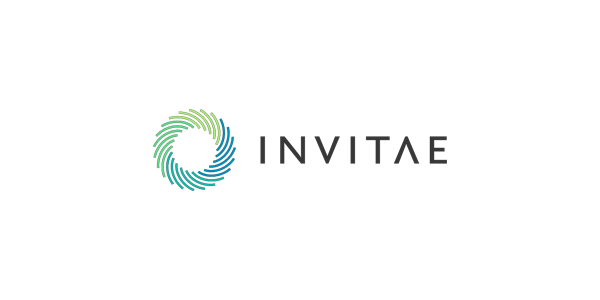 Logo of Invitae, featuring a circular design with blue and green gradient lines next to the word 'INVITAE' in gray text.