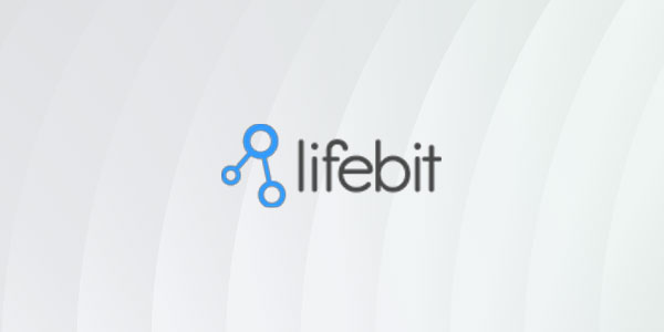 Lifebit logo with stylized network graphic on a light gradient background.