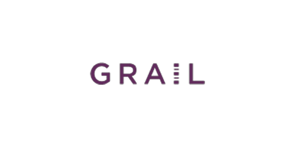 Logo for GRAIL, featuring the company name in stylized purple text on a transparent background.
