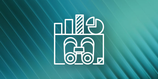 White line illustration of health-related data analytics, including bar and pie charts, overlaid on a teal gradient background. Represents the use of machine learning in healthcare analytics.