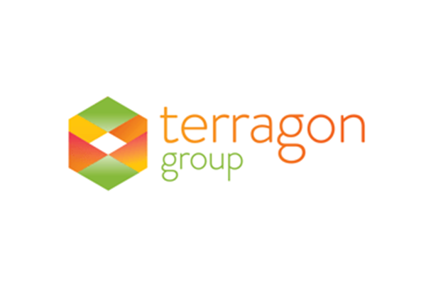 Terragon Group logo featuring a colorful hexagon design with the company name in orange and green text.
