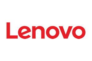 Lenovo logo in bold red text on a white background