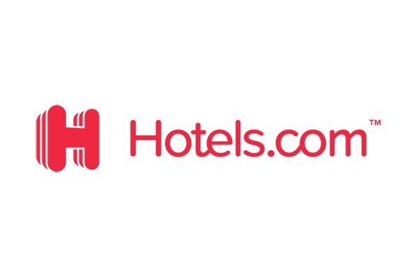 The logo of Hotels.com featuring distinctive red text and icon on a transparent background.