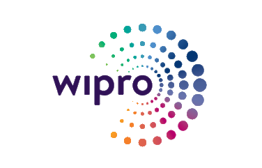 The Wipro logo featuring the word 'wipro' in lowercase with a spiral of colorful dots forming a circular pattern.
