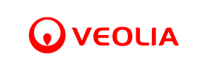 Veolia logo with red text and symbol on a transparent background.