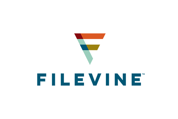 The logo of Filevine, featuring a stylized 'F' with multicolored horizontal segments above the word 'FILEVINE' in bold blue text on a white background.