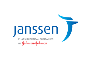 Logo for Janssen Pharmaceutical Companies of Johnson & Johnson, featuring stylized blue text and graphic with the Johnson & Johnson signature in red.