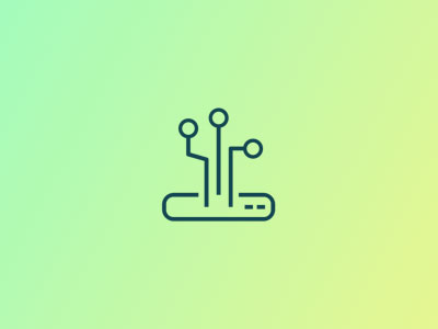 Simple circuit board icon with three connected lines on a green-to-yellow gradient background.