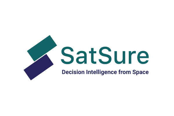 SatSure logo with the tagline 'Decision Intelligence from Space', featuring two geometric shapes and the company name.