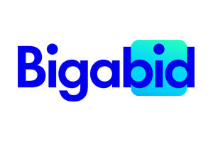 Bigabid logo in blue font with a blue gradient background element.