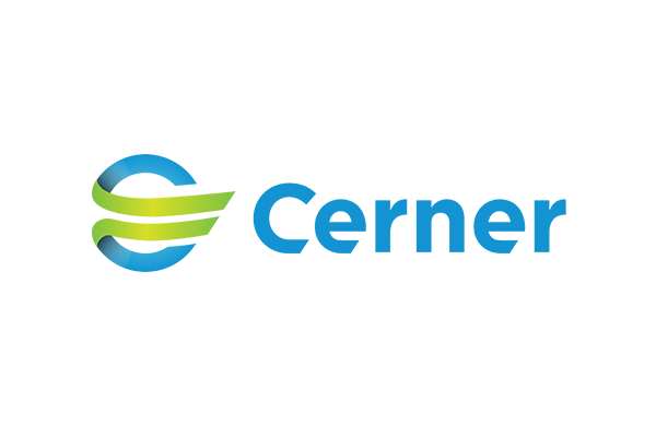 Cerner logo in blue and green colors on a white background