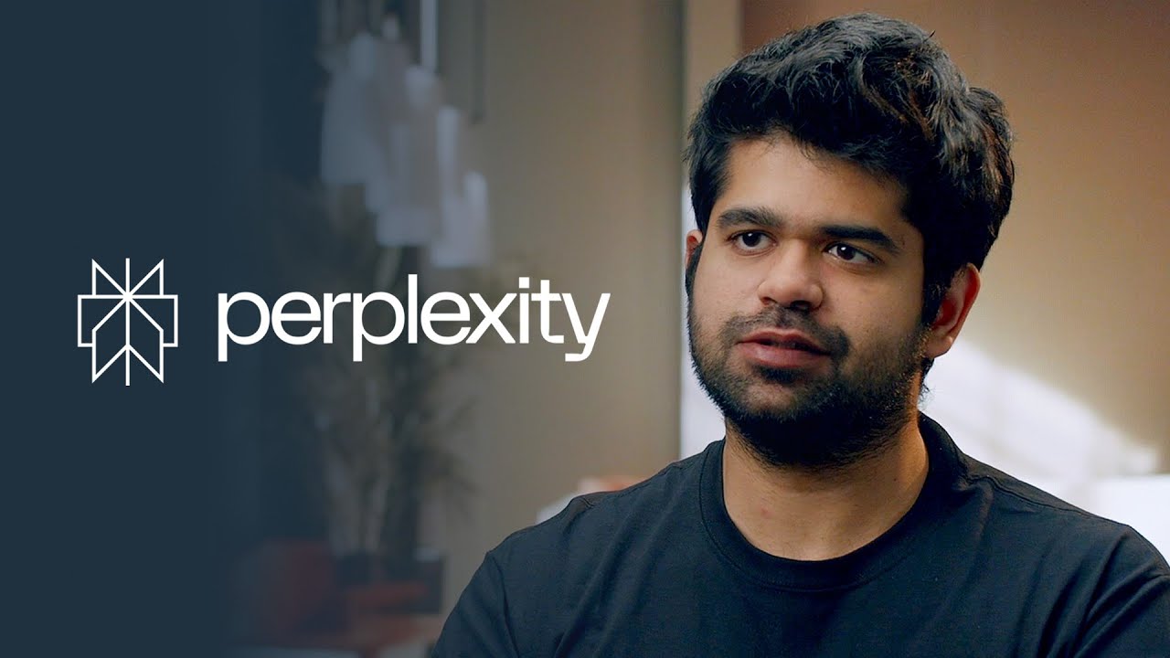 YouTube video thumbnail featuring the Perplexity AI logo and an interviewee, used for a machine learning or AI-related interview.