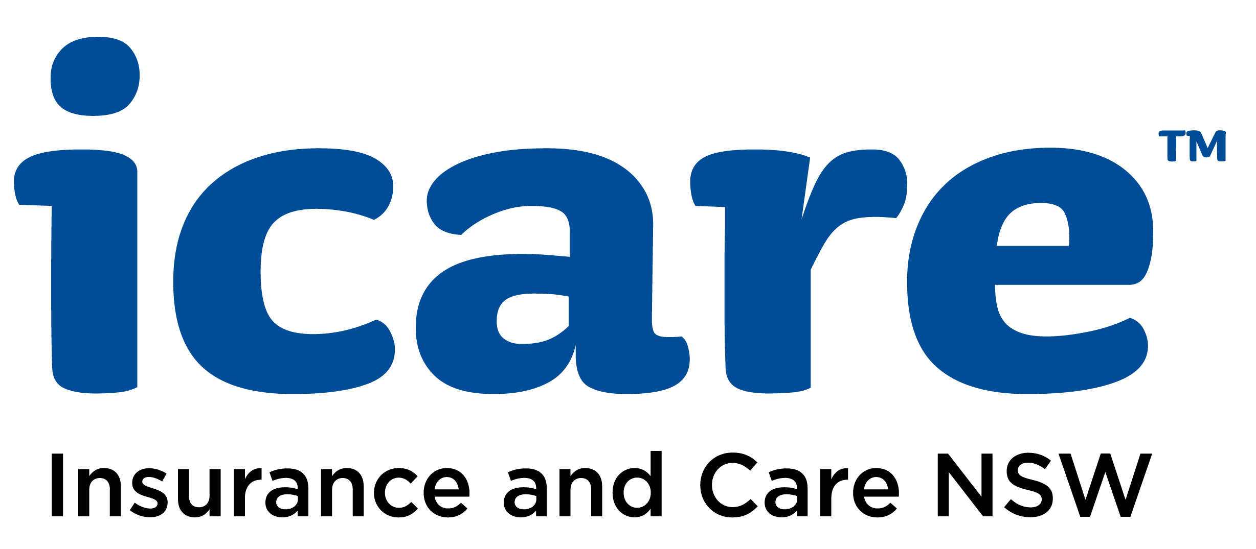 The icare company logo displayed in bold blue lettering on a transparent background.