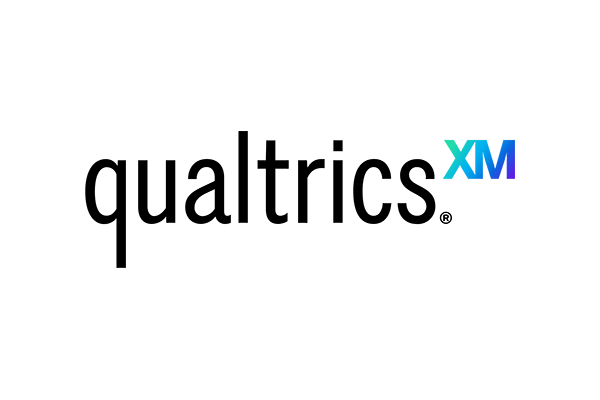 Qualtrics XM logo with stylized 'XM' in blue gradient on a white background.