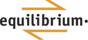 Logo for Equilibrium, featuring the word 'equilibrium' in black with orange arrows above and below the text.