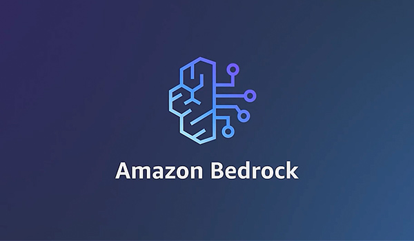 Amazon Bedrock logo displayed on a blue gradient background.