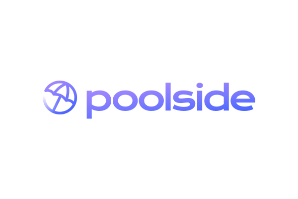 The Poolside logo featuring a stylized circular icon and the word 'poolside' in a modern blue font on a transparent background.