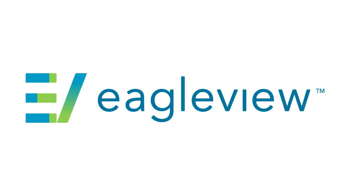 Logo of EagleView featuring blue and green stylized text on a white background.
