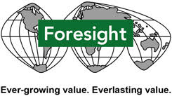 Foresight Group logo featuring three stylized globes in the background and the text 'Foresight' in a green box, with the tagline 'Ever-growing value. Everlasting value.' displayed below.