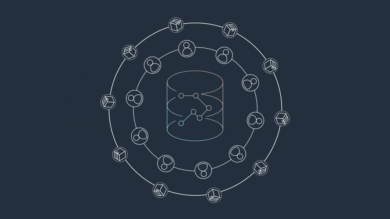 Diagram illustrating a distributed database network, with interconnected nodes and a central database symbol, representing data communication and distribution across the network.