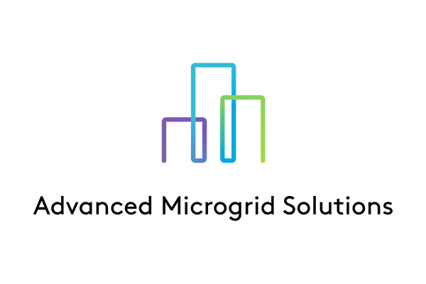 Logo for Advanced Microgrid Solutions featuring a stylized, multi-colored icon above the company name in black text.