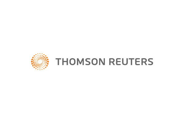 Logo of Thomson Reuters, featuring an orange circular dot pattern and the company name in gray text.