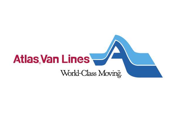 Logo of Atlas Van Lines featuring stylized blue lines forming an 'A' shape next to the company name in red text on a white background.
