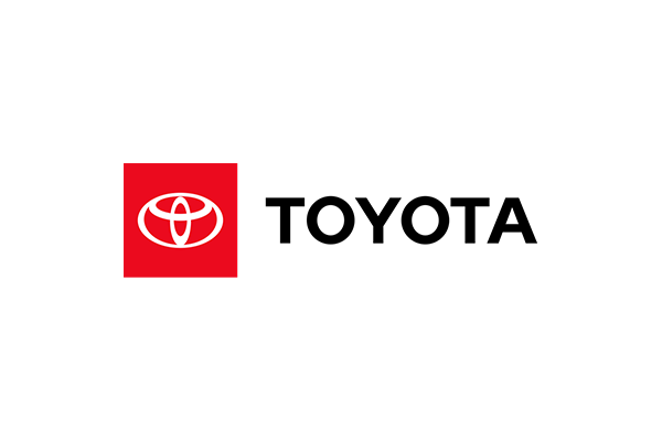 Toyota logo with a red square and white emblem next to black text reading "Toyota."