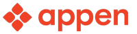 "Appen logo with red diamond shapes and text."