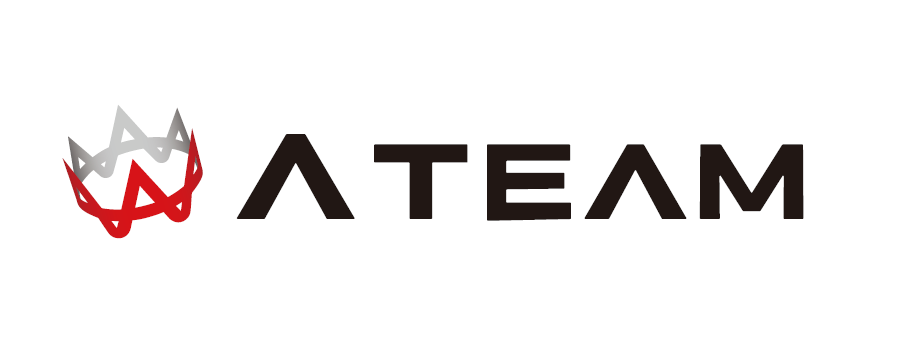 Logo for ATEAM, featuring stylized text with a crown design on the left side. The crown is depicted in red and gray colors.