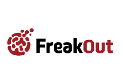 The FreakOut company logo featuring a red abstract icon and the text 'FreakOut' with 'Freak' in black and 'Out' in red.