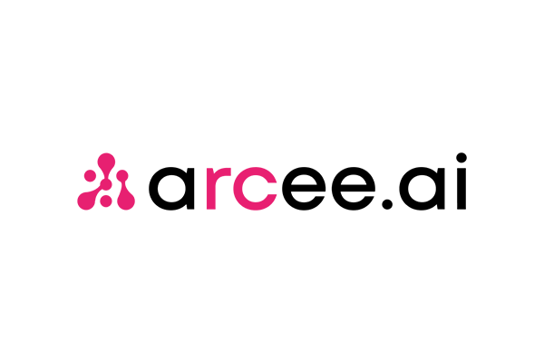 Arcee AI logo featuring pink and black text on a transparent background.