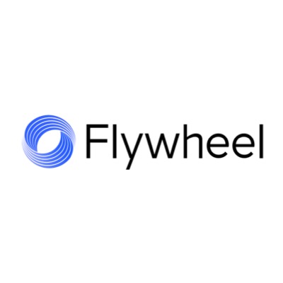 Flywheel logo featuring a blue circular swirl design next to the word "Flywheel" in black text.