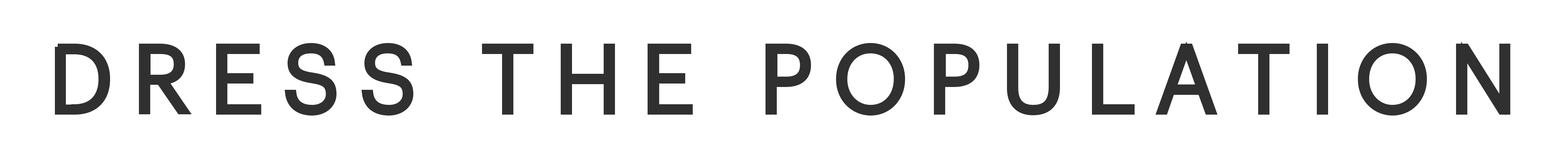 Logo for Dress the Population in black text on a transparent background.