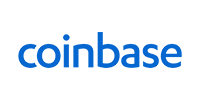 The Coinbase logo features the word 'coinbase' in a blue, lowercase sans-serif font on a white background.