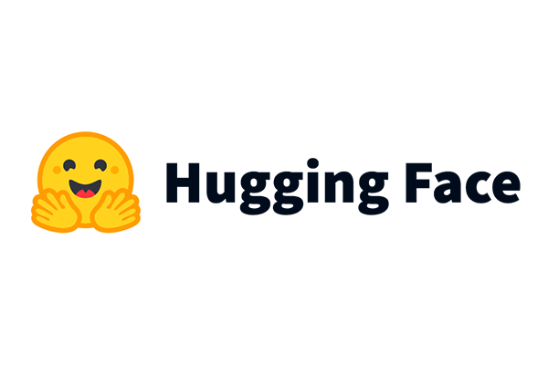 Hugging Face logo featuring a yellow smiling emoji with open hands and the text 'Hugging Face' in black.