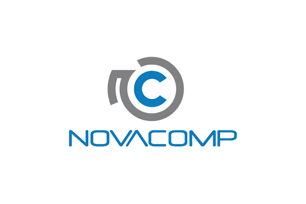 Logo of Novacomp, with stylized text and a circular design element above the company name.
