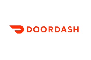 The DoorDash logo with stylized red icon and text on a white background.