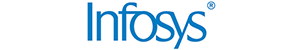 "Infosys logo in blue text with a registered trademark symbol."