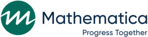 Mathematica company logo with the tagline 'Progress Together', featuring a stylized green circular icon and blue text.