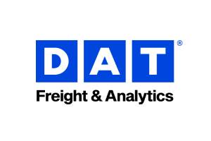 Logo for DAT Solutions, featuring the company name with each letter in a blue square.